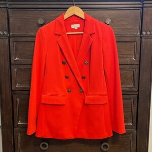 Loft Bold Red Knit Twill Double-Breasted Blazer